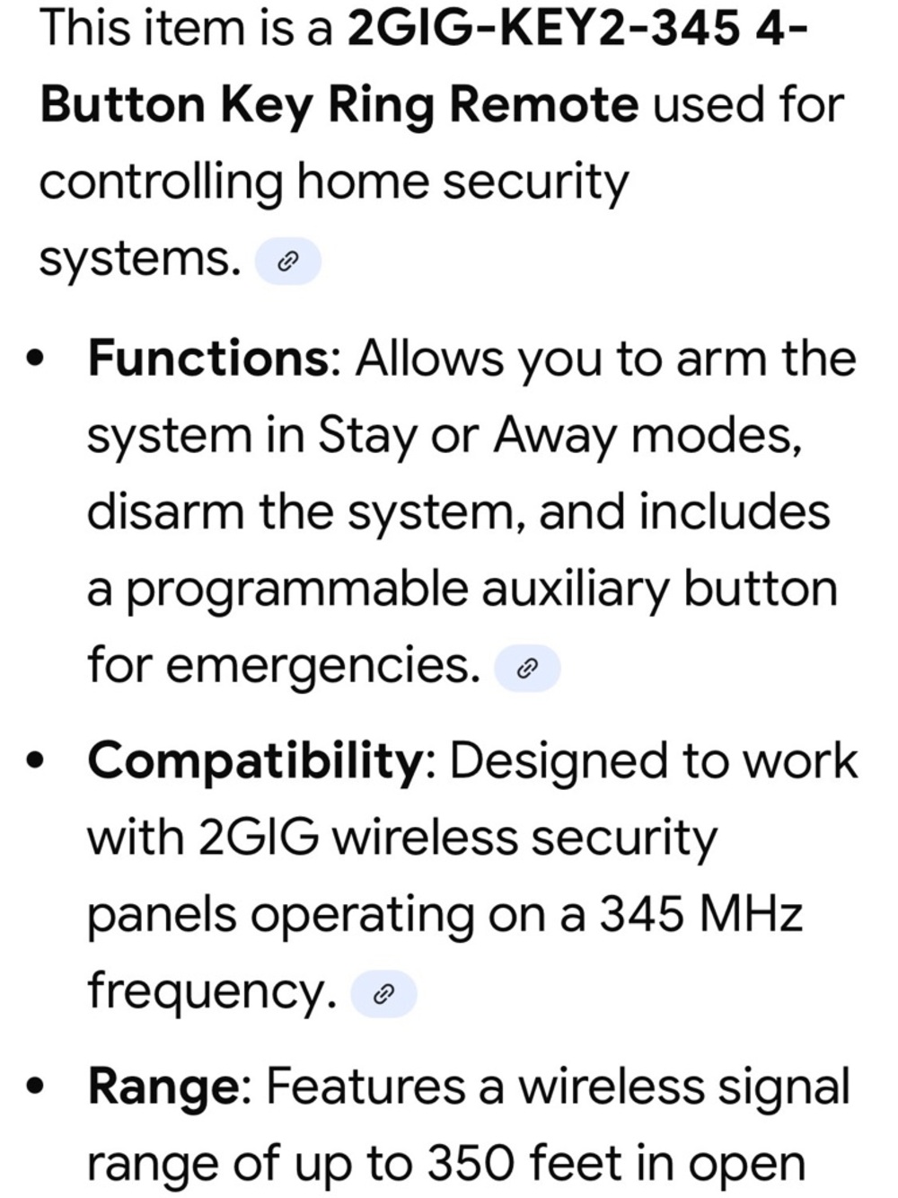 Black Security System Remote Key Fob - Picture 3 of 3